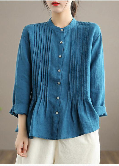 Organic Blue Spring Linen Shirt Tunics Casual Cotton Blouse - SooLinen