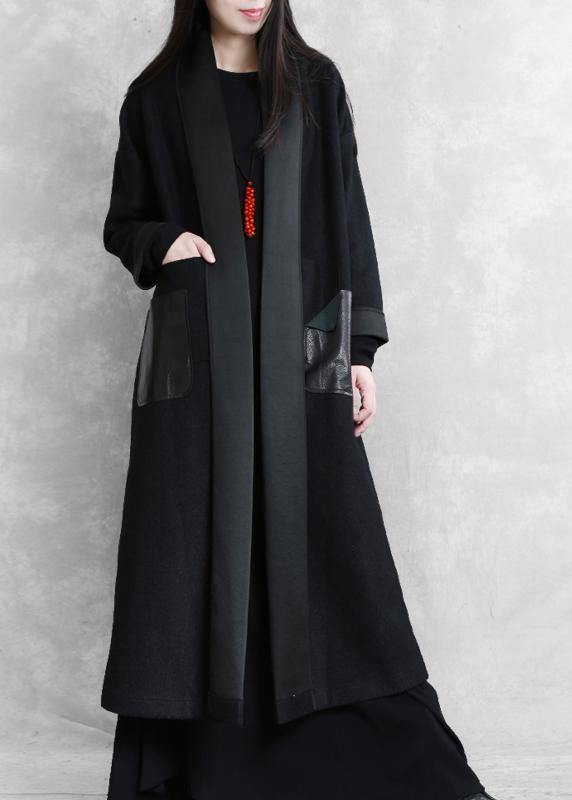 boutique  plus size long winter coat winter woolen outwear black  woolen outwear - SooLinen