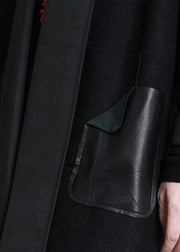 boutique  plus size long winter coat winter woolen outwear black  woolen outwear - SooLinen