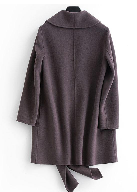 boutique Loose length long sleeve outwear dark gray pockets Woolen Coat Women - SooLinen