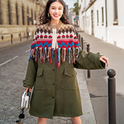 boutique army green patchwork Plaid Winter coat oversize o neck 2018 pockets coats