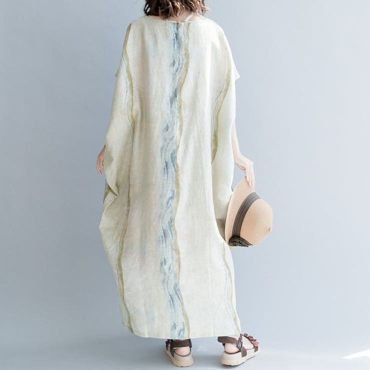 Boutique beige Baumwoll-Leinen-Kleid lässig O-Ausschnitt Baggy-Kleider Baumwoll-Leinen-Kleider 2018 Fledermausärmel extra großes Saumkleid