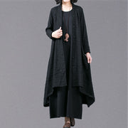 Boutique schwarze Jacquard Mäntel Oversize baggy asymmetrisches Design mit großem Saum outwear Damen Patchwork Maximantel