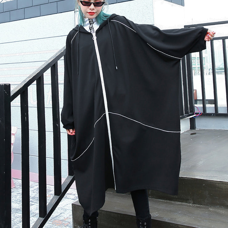 boutique black Winter coat oversized hooded new batwing sleeve asymmetrical design coat