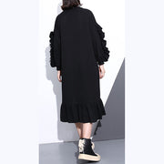 Boutique schwarzes Herbst-Baumwollkleid trendy plus Größe O-Ausschnitt Baumwollkleidungskleid 2018 Langarm Cinched Maxikleider