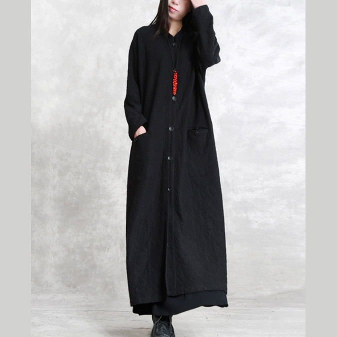 boutique black coat plus size Stand pockets maxi coat 2018 long sleeve baggy Coats