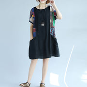 boutique black cotton shift dress trendy plus size casual dress casual big pockets patchwork knee dresses