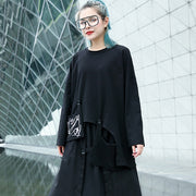 Boutique schwarze reine Bluse plus Größe O Nackentaschen Baumwoll-T-Shirt Vintage asymmetrische Designkleidung