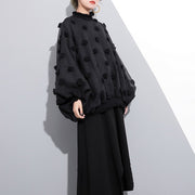 Boutique schwarze Bluse aus reiner Baumwolle plus Größe Reisekleidung Elegante Baumwollblusen mit Fuzzy-Ball-Dekor