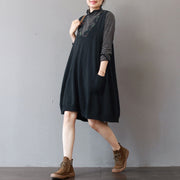 Boutique schwarze Kleider aus reiner Baumwolle plus Größe Urlaubskleider mit Kapuze lässige ärmellose Baumwollkleidung Kleider