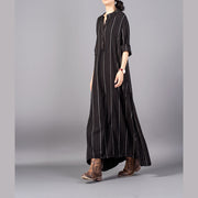 boutique black striped 2018 Loose fitting stand collar clothing dresses fine baggy pockets maxi dresses