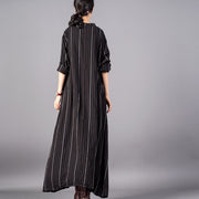 boutique black striped 2018 Loose fitting stand collar clothing dresses fine baggy pockets maxi dresses