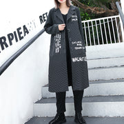 Boutique schwarz gestreifter Mantel plus Größe Mantel mit Reversdruck Elegante Baggy-Mäntel