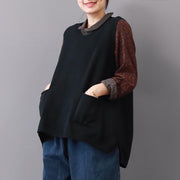 Boutique schwarze Pullover plus Größe Pullover mit großen Taschen 2018 ärmelloses Hemd