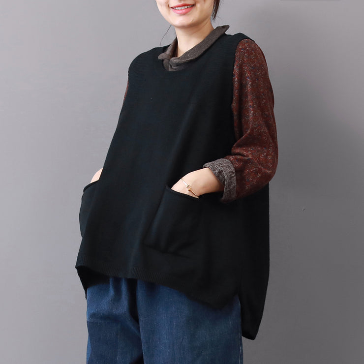 boutique black sweaters plus size big pockets sweaters 2018 sleeveless shirt