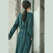 boutique blackish green plus size clothing O neck baggy dresses traveling clothing Elegant tie waist dresses