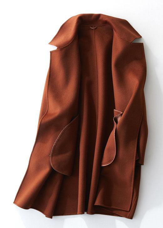 boutique brown Woolen Coat Women trendy plus size Jackets & Coats straight coat lapel collar - SooLinen