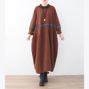 boutique brown sweater dress fall fashion patchwork pullover fine high neck winter dress