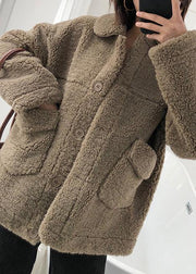 boutique brown wool overcoat plus size medium length jackets winter coats lapel collar - SooLinen