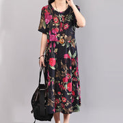 Boutique-Baumwollkleid stilvolle Retro-bedruckte Kleider Sommer-Kurzarm-Marineblau-Kleid