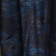boutique dark blue print natural silk cotton blended dress Loose fitting v neck asymmetrical design traveling dress boutique long sleeve patchwork kaftans