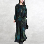 boutique floral cotton blended two pieces oversized maxi t shirts fine long sleeve asymmetric o neck pockets tops cotton blended baggy trouse