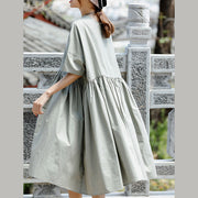 boutique gray cotton casual holiday dresses New short sleeve Cinched O neck baggy dresses