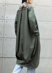 boutique gray green Coats Women oversize maxi coat Notched pockets asymmetric outwear - SooLinen