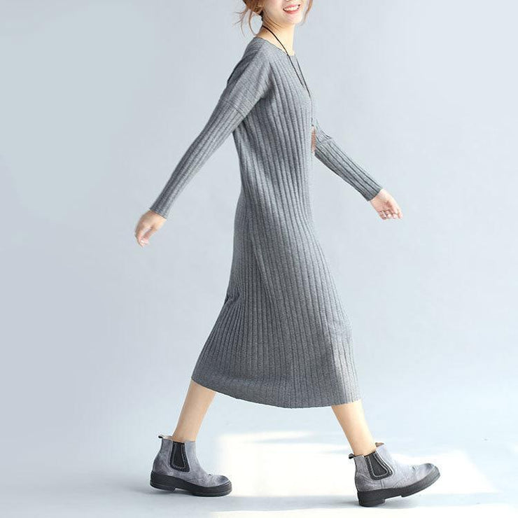 Boutique grauer Pullover Kleider übergroßer O-Ausschnitt Winterkleid Langarm Pullover Pullover