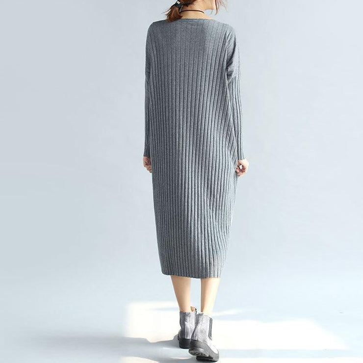 Boutique grauer Pullover Kleider übergroßer O-Ausschnitt Winterkleid Langarm Pullover Pullover