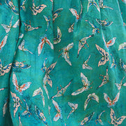 Boutique grün bedruckte lange Leinenkleider Locker sitzende V-Ausschnitt Baggy Kleider Damen Kurzarm Maxikleider