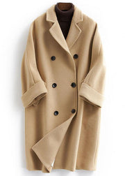 boutique khaki Woolen Coat Women plus size long coat double breast woolen Notched outwear - SooLinen