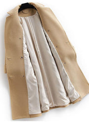 boutique khaki Woolen Coat Women plus size long coat double breast woolen Notched outwear - SooLinen