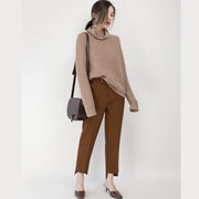 Boutique-Khaki-Strickpullover Plus-Size-Pullover mit hohem Hals Feines Baggy-Top