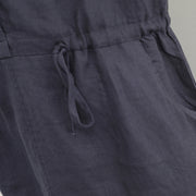 Boutique-Khaki-Leinenkleider Leinenkleidung in Übergröße Kleider Elegantes Midikleid mit Kordelzug und V-Ausschnitt