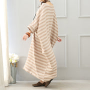 boutique khaki striped linen maxi dress plus size o neck linen gown women batwing sleeve gown