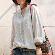 boutique linen blouses plus size clothing Linen Embroidered Shirt