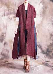 boutique oversize long coat fall women coats red asymmetric patchwork Coat Women - SooLinen