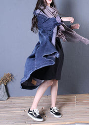 boutique oversize long fall denim blue patchwork Button Down women coats - SooLinen