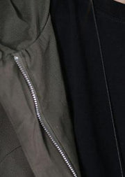 boutique oversized mid-length coats fall coat gray green hooded zippered coat - SooLinen