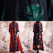 boutique plus size Winter coat fall women coats black patchwork green print Chinese Button coat for woman - SooLinen