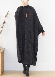 boutique plus size clothing long winter coat women black hooded large hem Woolen Coats - SooLinen