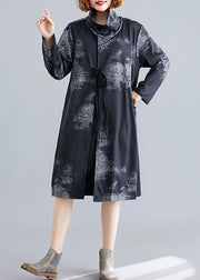 boutique plus size coat fall black Turtleneck pockets coat - SooLinen