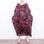 Übergroßes Patchwork-Reisekleid der Boutique mit rotem Blumenseidenkleid Neues Chiffon-Kleid mit O-Ausschnitt