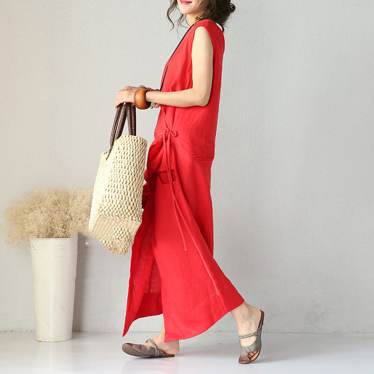 boutique red silk linen dresses oversized asymmetric silk linen ...