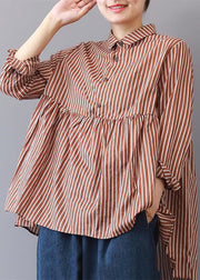 boutique red striped linen blouse plus size traveling clothing fine patchwork lapel collar linen blouses