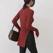 Boutique rote Pullover übergroße Pullover mit V-Ausschnitt Taschen feine seitlich offene Winterpullover