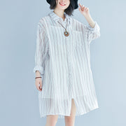 boutique striped cotton dress oversized vintage long sleeve Turn-down Collar cotton dress