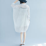 boutique striped cotton dress oversized vintage long sleeve Turn-down Collar cotton dress