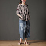 boutique summer cotton tops plus size Cotton Embroidery Flower Beige Casual Women Shirt